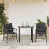 3-delige Bistroset met kussens poly rattan grijs - thumbnail