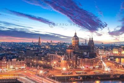 Afbeelding op acrylglas - Nacht skyline centrum van Amsterdam