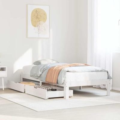 Bedframe met lades massief grenenhout wit 90x200 cm