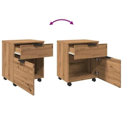 Dossierkast verrijdbaar 45x38x54 cm hout artisanaal eikenkleur