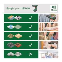 Bosch Groen EasyImpact 18V-40 | Accuklopboorschroevendraaier | met twee standen | Incl. 2 Accu&apos;s en Lader - 06039D8108 - thumbnail