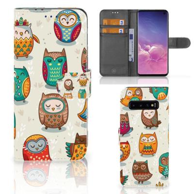 Samsung Galaxy S10 | Telefoonhoesje | Met pasjeshouder | Vrolijke Uilen Samsung Galaxy S10 | Telefoonhoesje | Met pasjeshouder | Vrolijke Uilen
