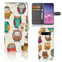 Samsung Galaxy S10 | Telefoonhoesje | Met pasjeshouder | Vrolijke Uilen - thumbnail