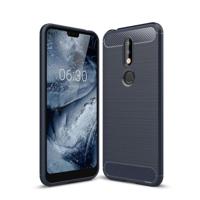 Geborsteld textuur koolstofvezel Soft TPU Case voor Nokia 7.1 (marineblauw) - thumbnail