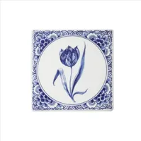 Heinen Delfts Blauw tegeltje keramiek tulp 13x13cm delfts blauw - thumbnail
