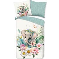Good Morning Kinderdekbedovertrek "bloemen met een olifant" - Multi - (140x200/220 cm) - Katoen - thumbnail