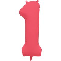 Folieballon Cijfer 1 Neon Rood (86cm) - thumbnail