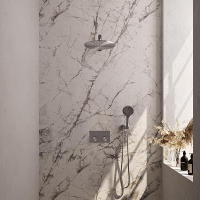 Brauer Brushed Carving Thermostatische Regendoucheset Inbouw - Hoofddouche 30 cm - Rechte Wandarm - Met Drukknoppen - Handdouche 3 Standen - Doucheslang - Wandaansluitbocht - Rvs