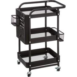 Keukentrolley - Trolley op Wielen - Verrijdbare Trolley - Met Ophanghaakjes - Extra Mandjes - 3 Etages - Serveerwagen - Keukenwagen - Zwart - Metaal - Industrieel Design - Modern - 51x29,5x76cm Keukentrolley - Trolley op Wielen - Verrijdbare Trolley - Met Ophanghaakjes - Extra Mandjes - 3 Etages - Serveerwagen - Keukenwagen - Zwart - Metaal - Industrieel Design - Modern - 51x29,5x76cm