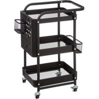 Keukentrolley - Trolley op Wielen - Verrijdbare Trolley - Met Ophanghaakjes - Extra Mandjes - 3 Etages - Serveerwagen - Keukenwagen - Zwart - Metaal - Industrieel Design - Modern - 51x29,5x76cm - thumbnail