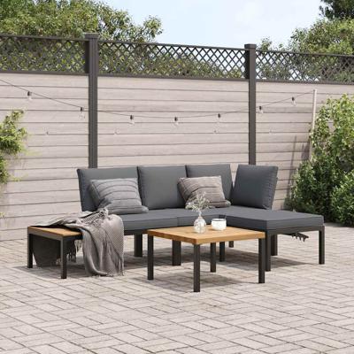 4-delige Loungeset met kussens aluminium zwart
