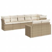 9-delige Loungeset met kussens poly rattan beige - thumbnail