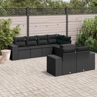7-delige Loungeset met kussens poly rattan zwart - thumbnail