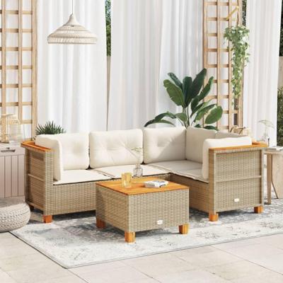 5-delige Loungeset met kussens poly rattan beige - thumbnail