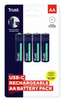 Trust Via USB-C oplaadbare AA-batterijen (4 stuks) Batterij Blauw - thumbnail