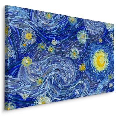 Schilderij - Sterrennacht in de style van Vincent van Gogh, blauw/geel, 4 maten, print op canvas Schilderij - Sterrennacht in de style van Vincent van Gogh, blauw/geel, 4 maten, print op canvas