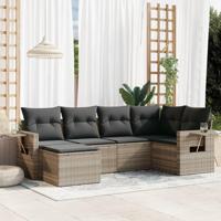 6-delige Loungeset met kussens poly rattan lichtgrijs - thumbnail