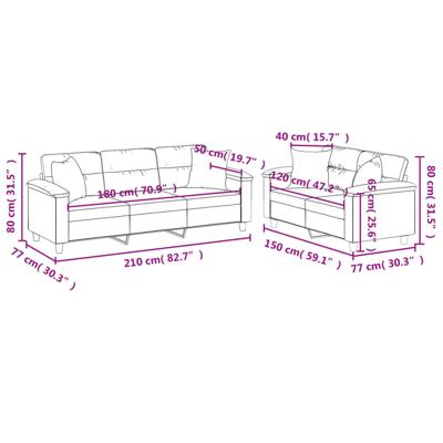 2-delige Loungeset met kussens microvezelstof zwart