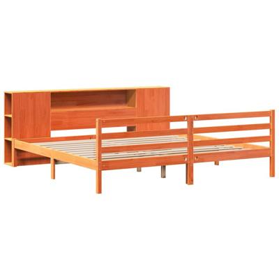 Bed met boekenkast zonder matras grenenhout wasbruin 180x200 cm