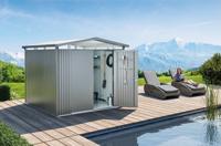 Biohort Panorama Gr. P3 metalen tuinhuis met dubbele deur 273x238 cm donkergrijs metallic- Zadeldak- Staal- Biohort - thumbnail
