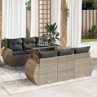 7-delige Loungeset met kussens poly rattan grijs - thumbnail