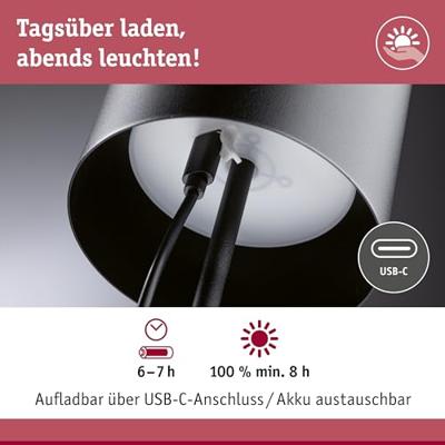 Paulmann 76998 Tuni LED-accutafellamp 2.8 W Warmwit Zwart (mat) Paulmann 76998 Tuni LED-accutafellamp 2.8 W Warmwit Zwart (mat)