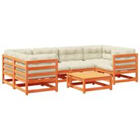 7-delige Loungeset met kussens massief grenenhout wasbruin - thumbnail