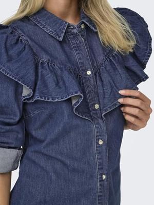 Only Onlindigo Ls Frill Dnm Shirt Qyt Noos Blouse Dark Blue Denim