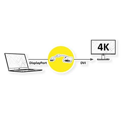 ROLINE 4K DisplayPort - DVI Adapter, DP Male-DVI Female