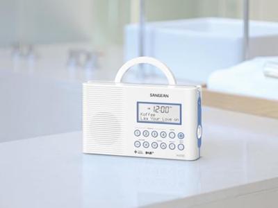 Sangean H203 Badradio DAB+, VHF (FM) Zaklamp, Waterdicht Wit