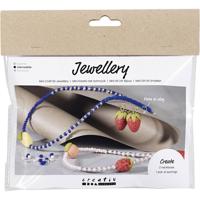 Creativ Company Mini hobbyset sieraden, halsketting en oorbellen, koningsblauw, 1 doos - thumbnail