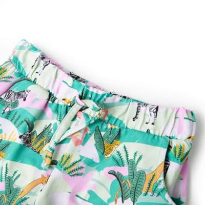 Kindershorts met trekkoord dieren en plantenprint 140 lichtmintkleurig