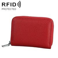 KB205 Antimagnetic RFID Litchi Texture Leather Zipper Large-capacity Card Holder Wallet (Red) - thumbnail