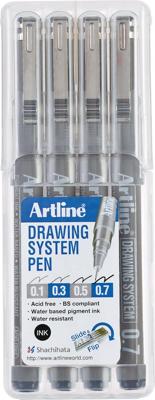 Fineliner Drawing System etui van 4 stuks: 0,1 - 0,3 - 0,5 en 0,7 mm Fineliner Drawing System etui van 4 stuks: 0,1 - 0,3 - 0,5 en 0,7 mm