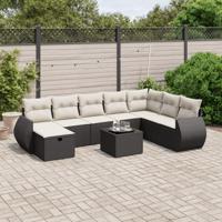 9-delige Loungeset met kussens poly rattan zwart - thumbnail