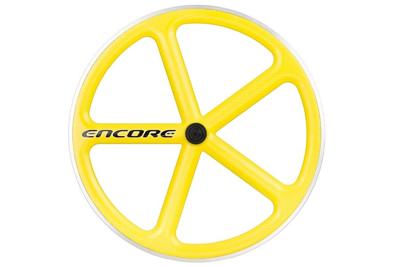 Encore 700C 5 Spaken Achterwiel - Zinc Geel - Carbon Weven Encore 700C 5 Spaken Achterwiel - Zinc Geel - Carbon Weven
