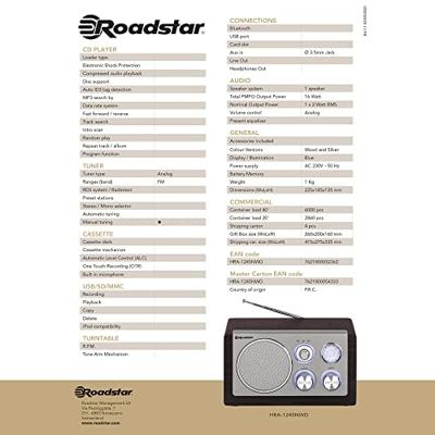 Roadstar HRA-1245 Retro Radio met FM en MW Tuner (telescopische antenne, werkt op batterijen), bruin/zilver, hout