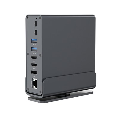 USB Type-C 15-in-1 multi-port adapter (USB hub A-poorten v.2x2 + v.3x3, Type-C + HDMIx2 + DisplayPort + PD + kaartlezer + Gigabit LAN +