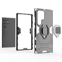 Lunso - Samsung Galaxy S24 Ultra - Armor backcover hoes met ringhouder - Zwart - thumbnail