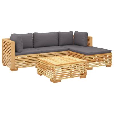 5-delige Loungeset met kussens massief teakhout - thumbnail