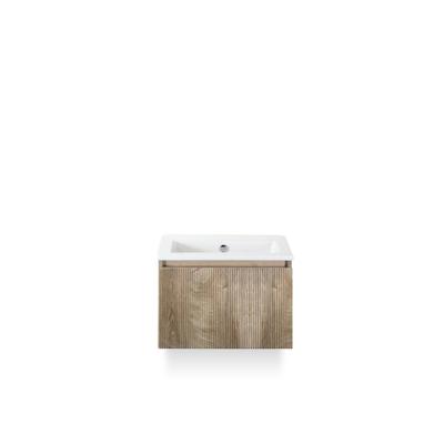 Frozen 3d Badmeubelset 60 cm - Greeplijst in kleur - Grain Oak - Keramische Wastafel Wit Zonder Kraangat