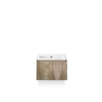 Frozen 3d Badmeubelset 60 cm - Greeplijst in kleur - Grain Oak - Keramische Wastafel Wit Zonder Kraangat - thumbnail