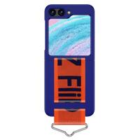 Lunso - Samsung Galaxy Z Flip5 - Hoes met band - Blauw/Oranje - thumbnail