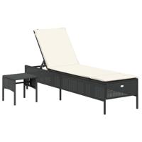 3-delige Ligbeddenset met kussens poly rattan zwart - thumbnail