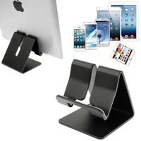 Aluminium Stand Desktop houder voor iPad iPhone Galaxy Huawei Xiaomi HTC Sony en andere mobiele telefoons of Tablets(Black) - thumbnail