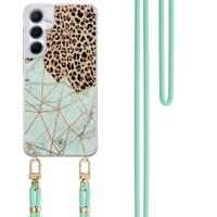 Samsung Galaxy A15 hoesje met mint koord - Luipaard marmer mint - thumbnail