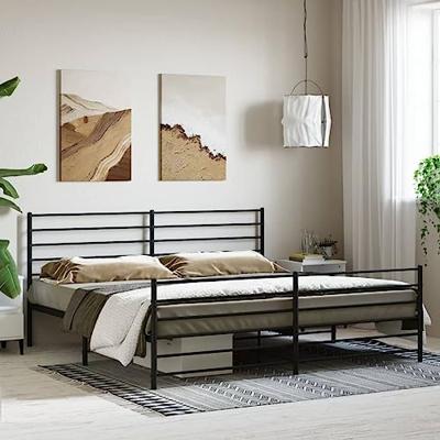 Bedframe met hoofd- en voeteneinde metaal zwart 200x200 cm - thumbnail