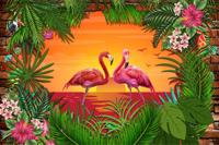Fotobehang - Flamingo&apos;s, roze/groen, ook mooi in de kinderkamer, 11 maten, incl behanglijm - thumbnail