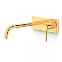 Wastafelmengkraan Inbouw Tres Study Exclusive met Afdekplaat Gebogen Uitloop 24 cm en Hendel Goud Tres - thumbnail