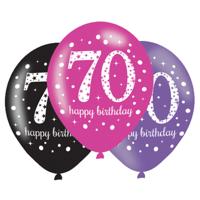 Ballonnen 70 Jaar Happy Birthday Pink, Paars En Zwart - thumbnail